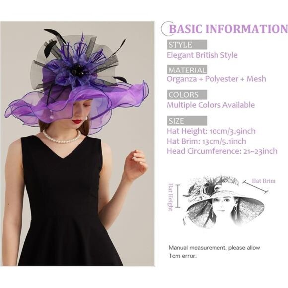 Women's Kentucky Derby Church Dress Hat 03-violet - Picture 2 of 7